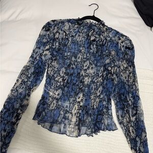Blue and black long sleeve sheer blouse #y2k